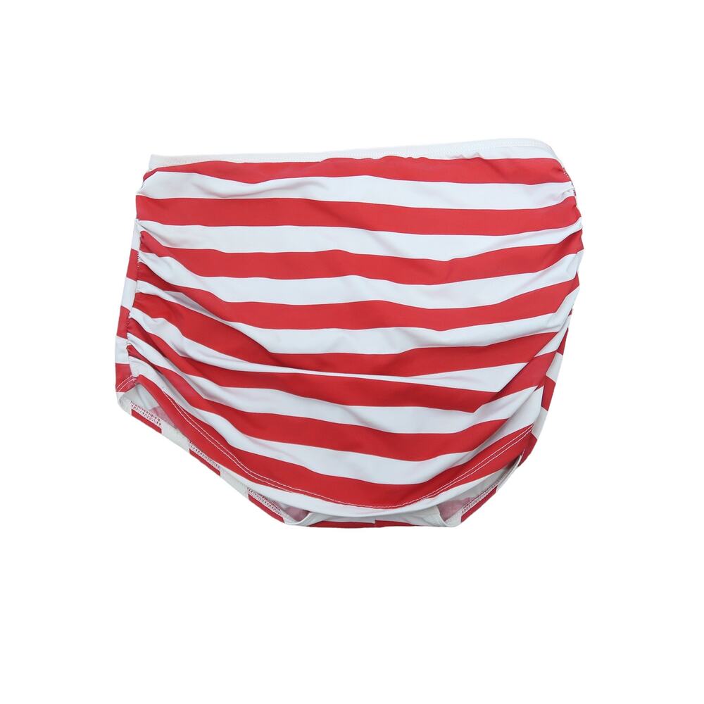Vintage 70s red and white striped ruched bikini swimsuit bottoms 12